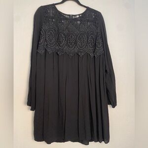 Xhilaration Dress Women Sz XL Black Crochet Detail Bohemian Whimsigoth Loose Fit